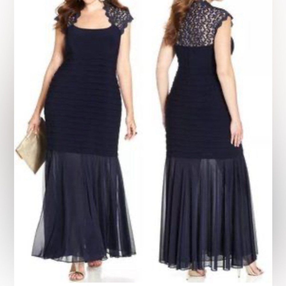 Xscape Women's Plus Size Cap Lace Sleeve mermaid 16W